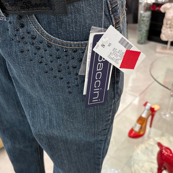 Baccini Dark Blue Straight Leg Jeans with Sequin Accents - Picture 6 of 7